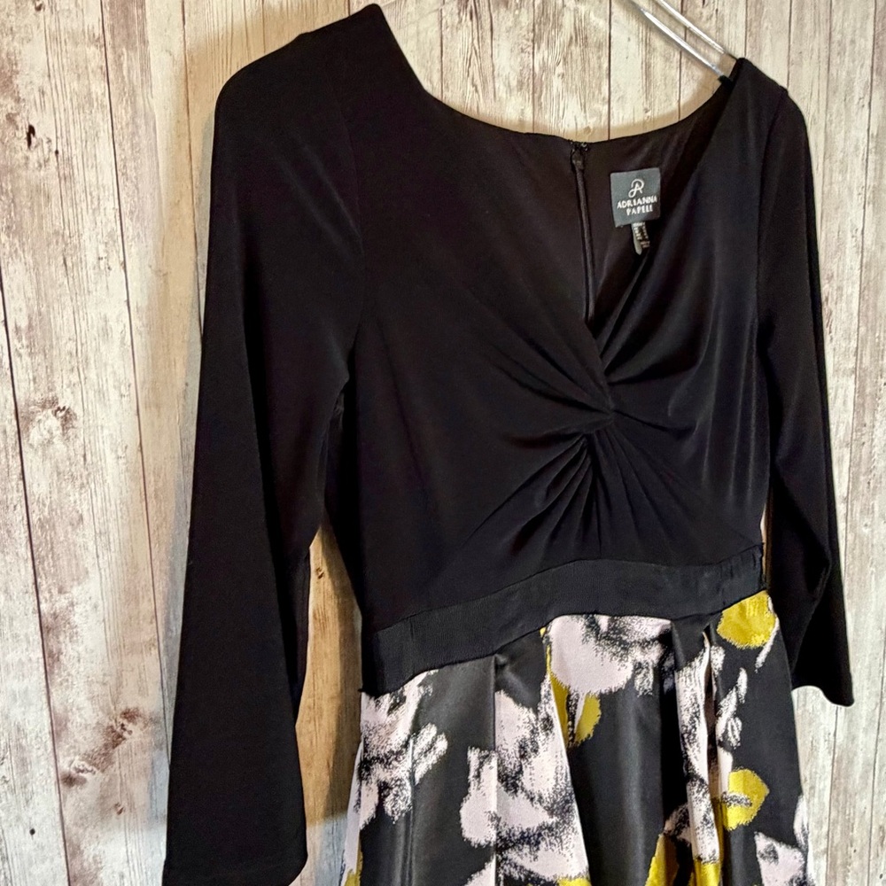 Adrianna Papell Formal Cocktail Dress Black Floral Ball Gown Skirt Size 6 - Picture 5 of 8